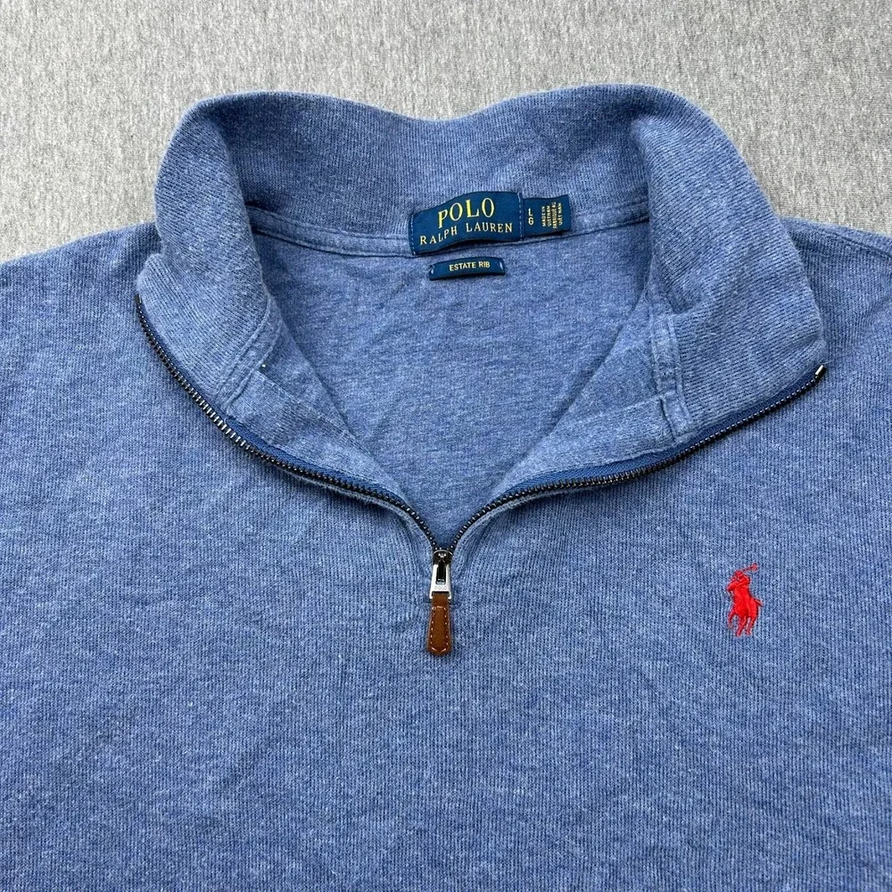 Polo Ralph Lauren Estate Rib 1/4‎ Zip Sweater Mens Large Blue Long Sleeve